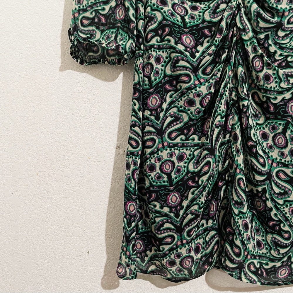 BA&SH Fanny Ruched Mini Dress in Vert Green Paisley‎ Print - Picture 8 of 10